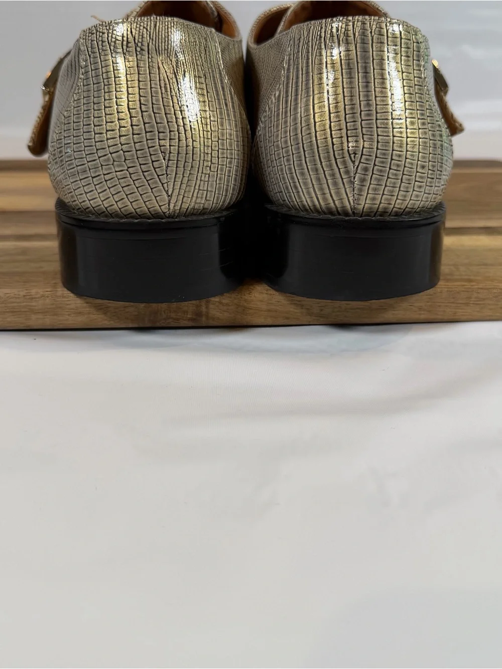 Aldo Bellini Metallic Silver Textured Monk Strap Dress Shoes 12 Snakeskin print